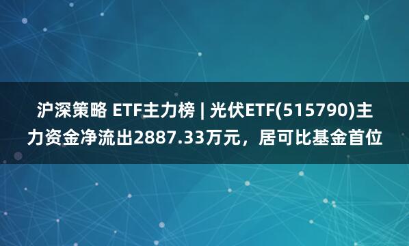 沪深策略 ETF主力榜 | 光伏ETF(515790)主力资金净流出2887.33万元,居可比基金首位